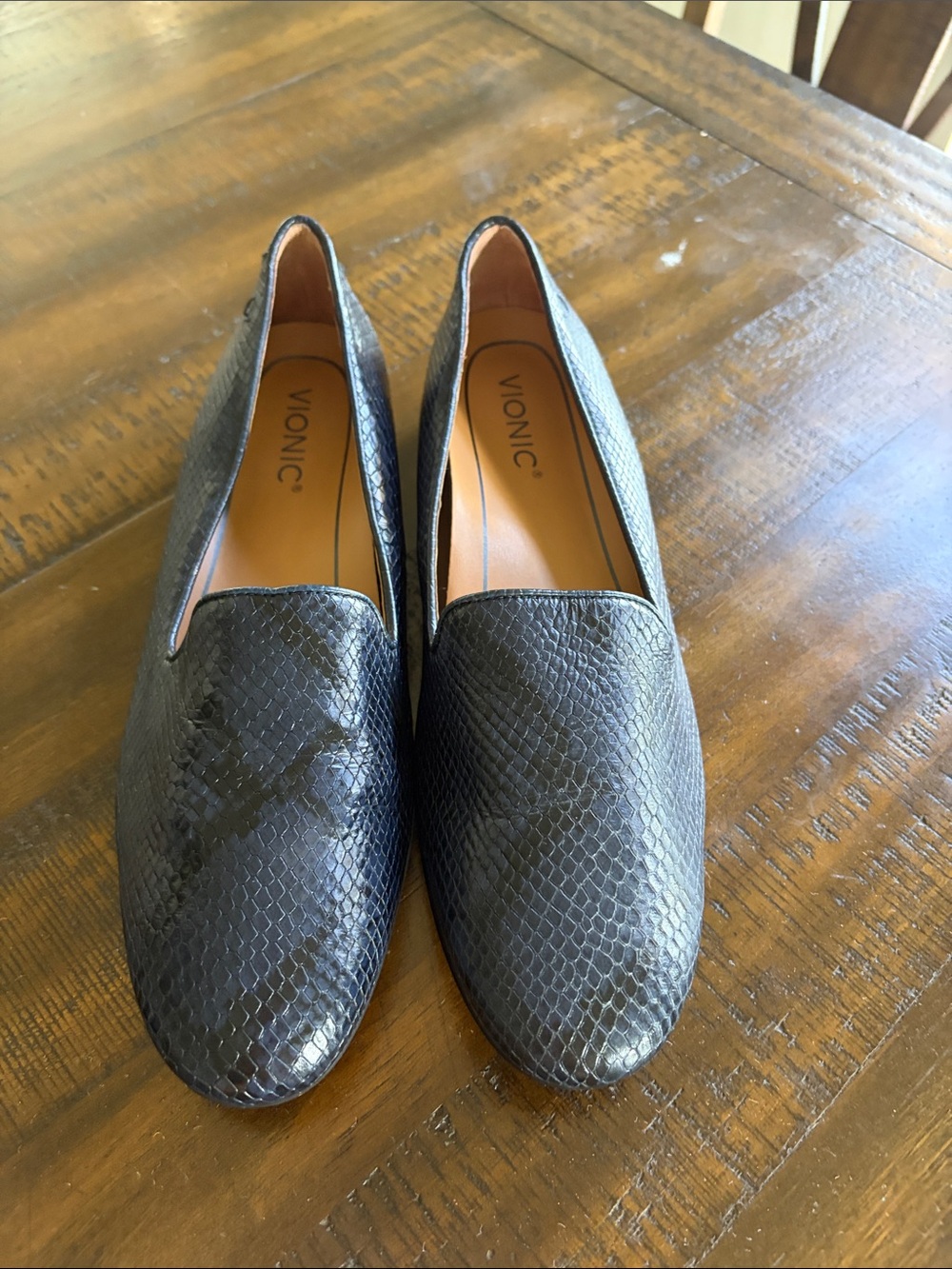 Vionic navy Snake-Embossed Slip-On Flats